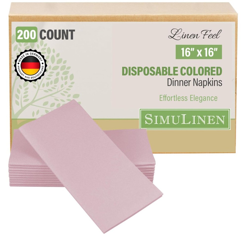 SimuLinen Antique Pink Dusty Rose Disposable Linen-Feel Paper Napkins - Cloth-Like Wedding Dinner Napkins, Luxury Paper, 16x16, Box of 300