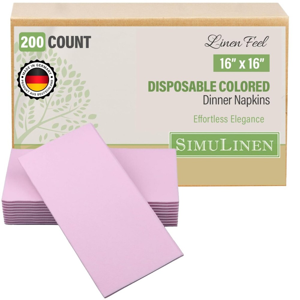 SimuLinen Blush Pink Linen Feel Disposable Dinner Napkins - Cloth-Like Kosher Napkins for Celebrations, Weddings, and Showers, 16x16, Box of 300
