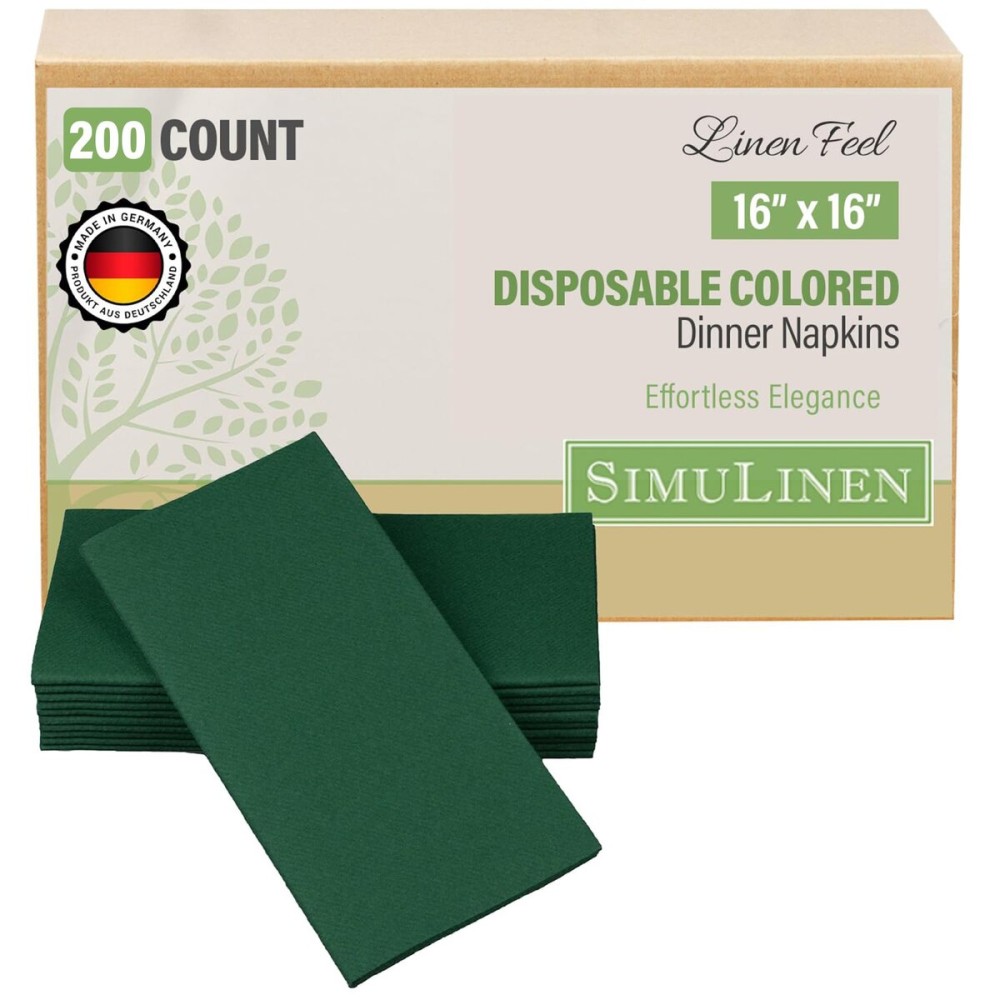 SimuLinen Emerald Green Dark Green Linen Feel Disposable Dinner Napkins - Cloth-Like Wedding Napkins, 16x16, Box of 300