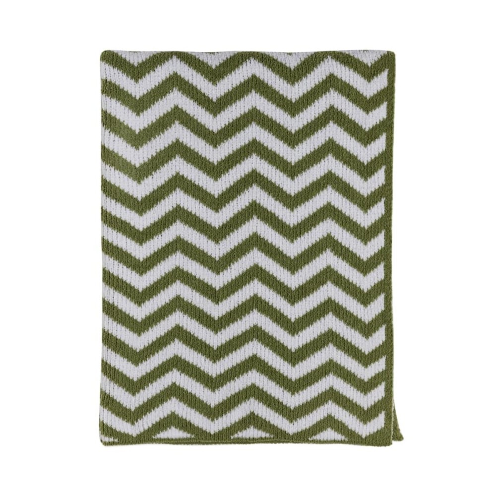 Living Textiles Chenille Knitted Blanket - Sage Chevron