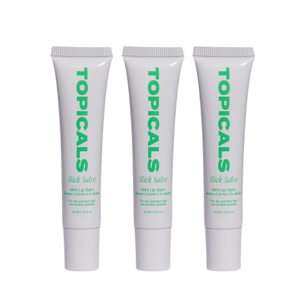 Topicals Slick Salve Mint Glossy Lip Balm | Soothes Discomfort, Strengthens Barrier & Provides Lasting Hydration & Relief | Vegan, Paraben-Free Formula w/Hyaluronic Acid (3 Pack, 0.5 Fl Oz Each)