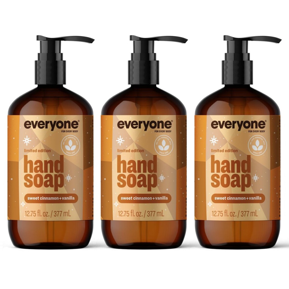 Everyone Liquid Hand Soap, 12.75 Ounce (Pack of 3), Sweet Cinnamon + Vanilla, limited edition, made with Essential Oils for kitchen and bathroom