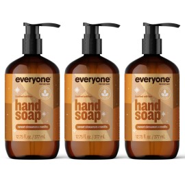 Everyone Liquid Hand Soap, 12.75 Ounce (Pack of 3), Sweet Cinnamon + Vanilla, limited edition, made with Essential Oils for kitchen and bathroom