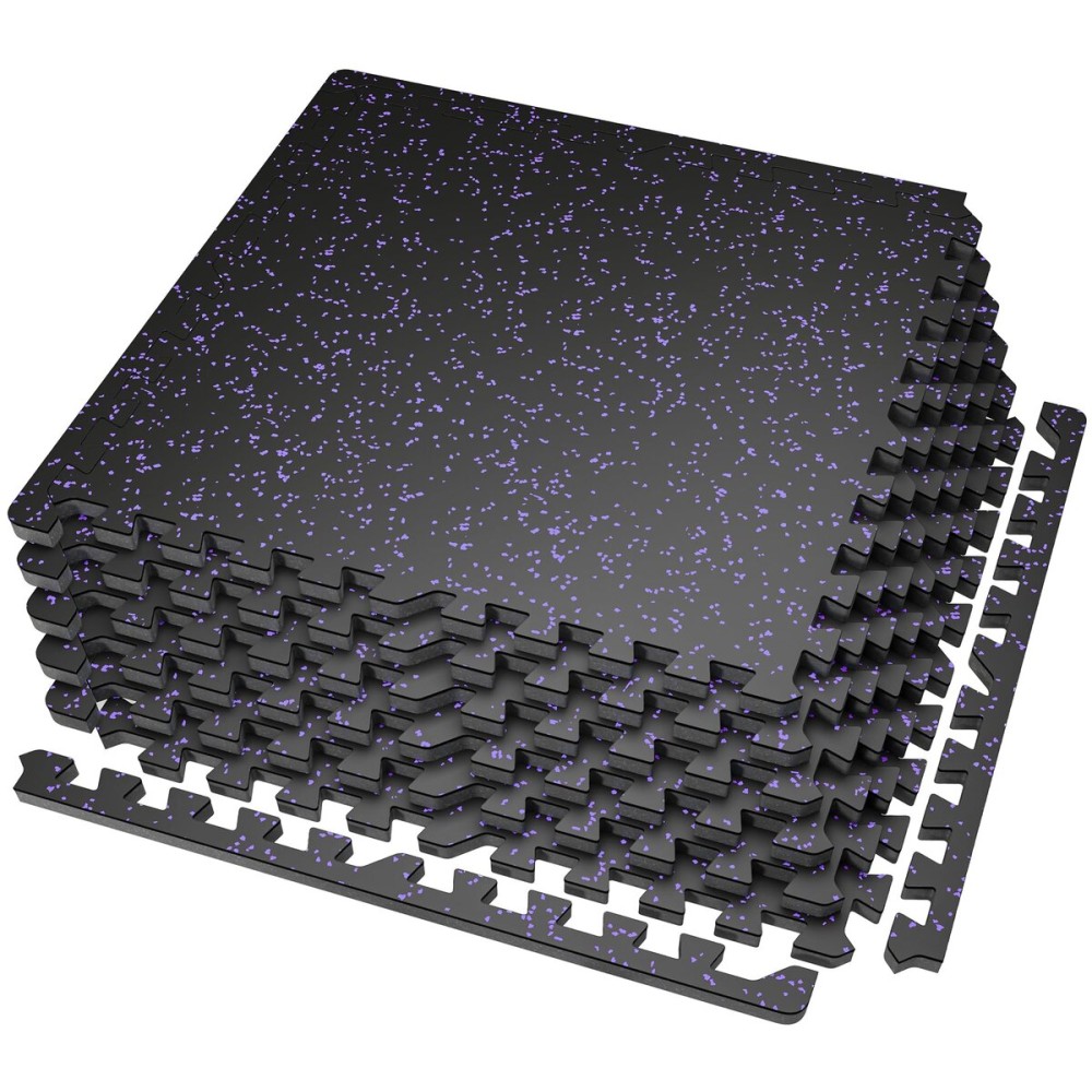 SUPERJARE 0.56\'\' Thick 6 Pcs 24 Sq Ft Rubber Top Exercise Equipment Mats, High Density EVA Foam Mats with Rubber Top, Interlocking Gym Flooring for Home Gym, Protective Workout Mat, Black/Purple