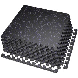 SUPERJARE 0.56\'\' Thick 6 Pcs 24 Sq Ft Rubber Top Exercise Equipment Mats, High Density EVA Foam Mats with Rubber Top, Interlocking Gym Flooring for Home Gym, Protective Workout Mat, Black/Purple