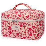 Gosect Large Makeup Bag, Cute Cosmetic Bag for Women Girls, Floral Coquette Aesthetic Toiletry Bag, Travel Make Up Organizer Bag (Pink Rose)