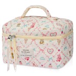 Gosect Large Makeup Bag, Cute Cosmetic Bag for Women Girls, Floral Coquette Aesthetic Toiletry Bag, Travel Make Up Organizer Bag(Love Bear