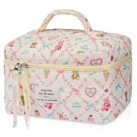 Gosect Large Makeup Bag, Cute Cosmetic Bag for Women Girls, Floral Coquette Aesthetic Toiletry Bag, Travel Make Up Organizer Bag(Love Bear