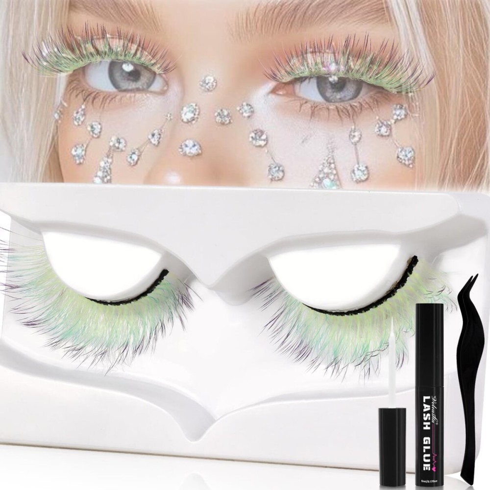 Veleasha Lash Kit Christmas Lashes Gradient Colored False Eyelashes 3D Fake Lashes with Lash Glue and Tweezers for Cosplay Makeup Masquerade Party Festival Handmade Fake Eyelashes (Witch)