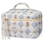 Gosect Large Makeup Bag, Cute Cosmetic Bag for Women Girls, Floral Coquette Aesthetic Toiletry Bag, Travel Make Up Organizer Bag (Check Bear)