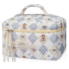 Gosect Large Makeup Bag, Cute Cosmetic Bag for Women Girls, Floral Coquette Aesthetic Toiletry Bag, Travel Make Up Organizer Bag (Check Bear)