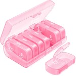 AUVON XL Weekly Pill Organizer 2 Times a Day, Pill Box 7 Day with One-Side Large Openings for Easy to Use, Sakura Pink AM PM Pill Case for Medication, Vitamins, Fish Oils, Supplements