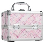 FRENESSA Makeup Train Case Portable Makeup Case Organizer Cosmetic Box Make Up Box Makeup Organizer Cases with Mirror Locking Nail Kit Organizer Travel Case Pink Plaid