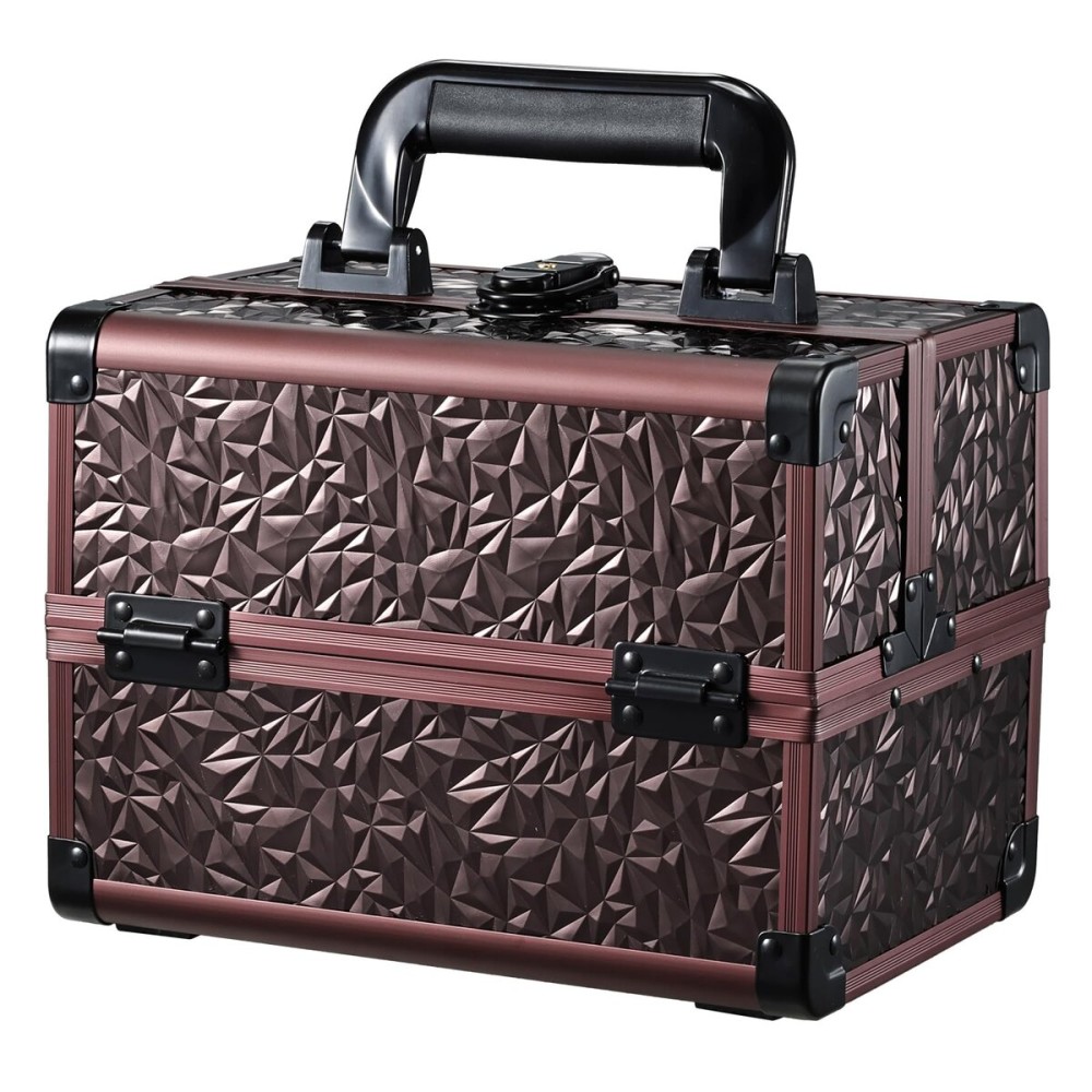 Joligrace Makeup Train Case Cosmetic Box Portable Makeup Case Organizer 2 Trays Makeup Storage with Mirror Locking for Cosmetologist Aesthetic Supplies Nail Tech Traveling Makeup Box Dark Brown