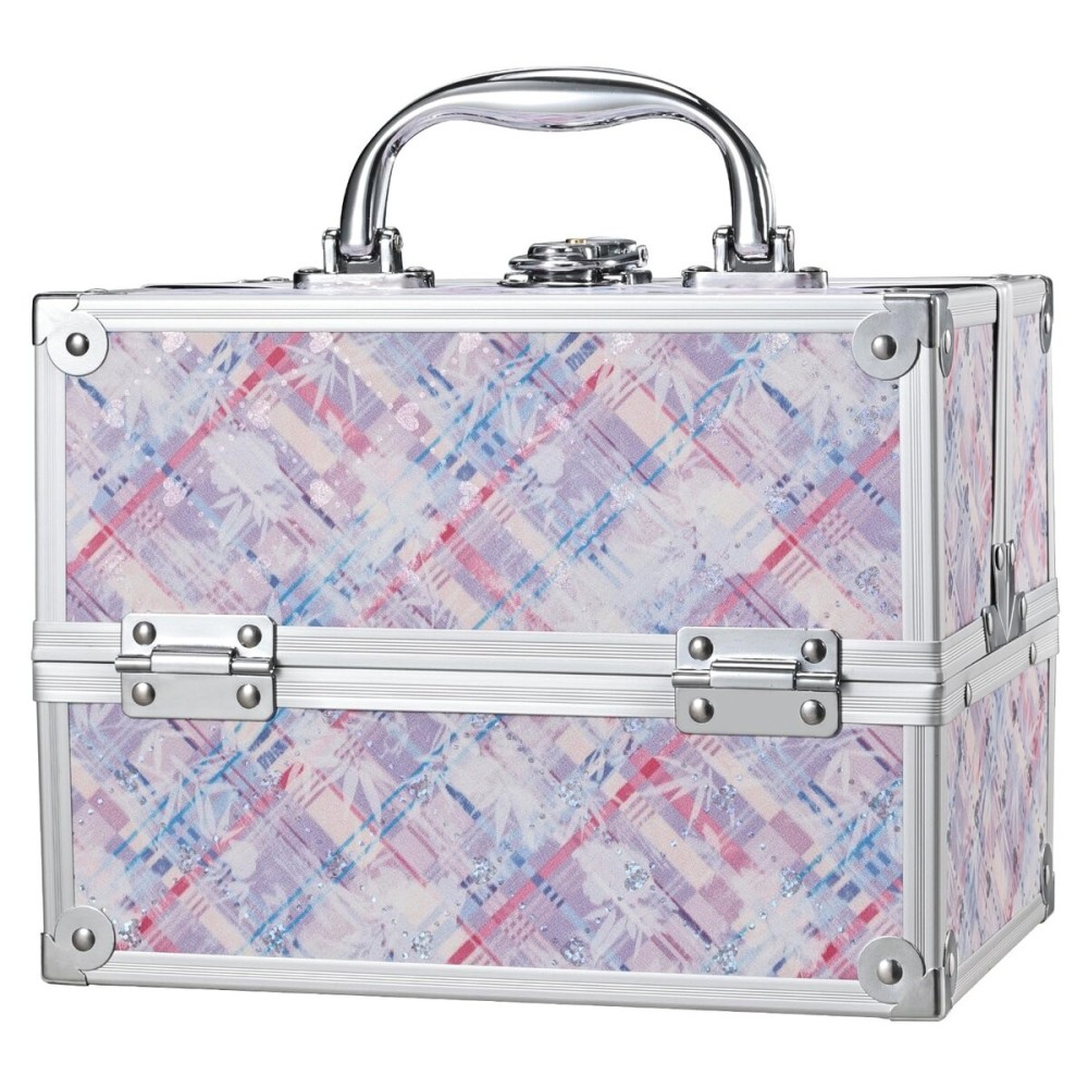 FRENESSA Makeup Train Case 8.85 Inch Portable Makeup Case Organizer Cosmetic Box Make Up Box Makeup Organizer Cosmetic Storage Cases with Locking Nail Kit Organizer Small Travel Case Pink Plaid