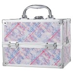 FRENESSA Makeup Train Case 8.85 Inch Portable Makeup Case Organizer Cosmetic Box Make Up Box Makeup Organizer Cosmetic Storage Cases with Locking Nail Kit Organizer Small Travel Case Pink Plaid