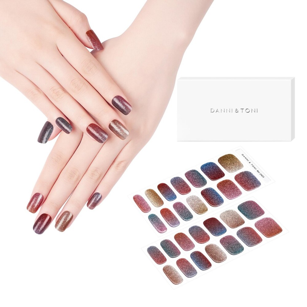 DANNI & TONI Semi Cured Gel Nail Strips Metallic Multicolor Glitter Gradient Gel Nail Wraps Gift for Woman | Twilight