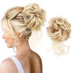 KETHBE Messy Bun Hair Piece Tousled Updo Hair Buns Extension Elastic Hair Band Hair Pieces Curly Hair Bun Scrunchie For Women (Golden Blonde Mix Bleach Blonde)