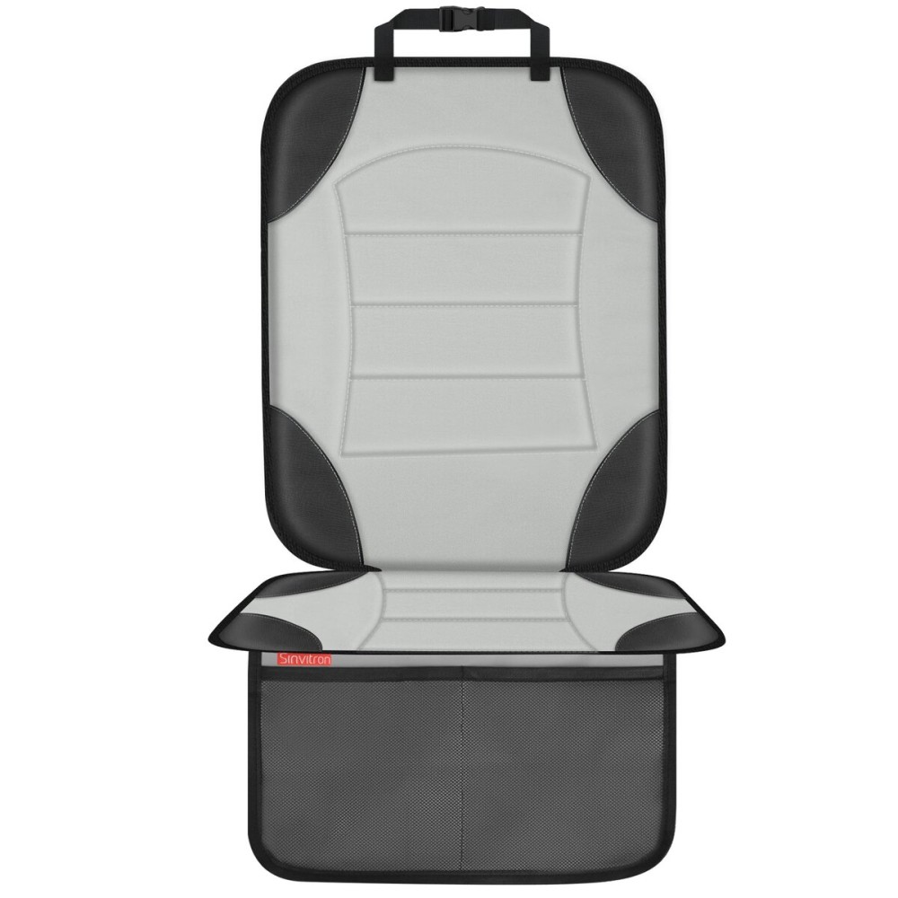 Sinvitron Car Seat Protector for Child Car Seat, Waterproof Car Seat Cover for Leather and Fabric Seats, 2 Mesh Pockets, Non-Slip Bottom, Thick Padding Cushion(1 Pack, Grey)