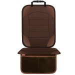 Sinvitron Car Seat Protector for Child Car Seat, Waterproof Car Seat Cover for Leather and Fabric Seats, 2 Mesh Pockets, Non-Slip Bottom, Thick Padding Cushion(1 Pack, Brown)