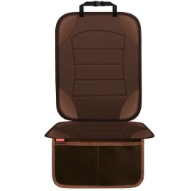Sinvitron Car Seat Protector for Child Car Seat, Waterproof Car Seat Cover for Leather and Fabric Seats, 2 Mesh Pockets, Non-Slip Bottom, Thick Padding Cushion(1 Pack, Brown)