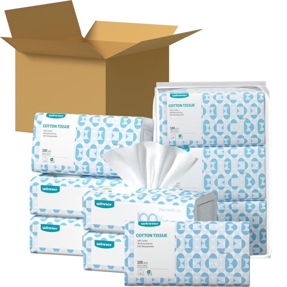 Winner Soft Face Towels, 100% USDA Biobased Facial Towels, 2 Packs per Case, 12 Bags Total