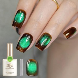 Born Pretty Cat Magnetic Eye Gel Nail Polish,Brown Green Glitter Fall Winter Holographic Magnetic Gel Polish Nail Polish Art Manicure Salon DIY at Home 15ML
