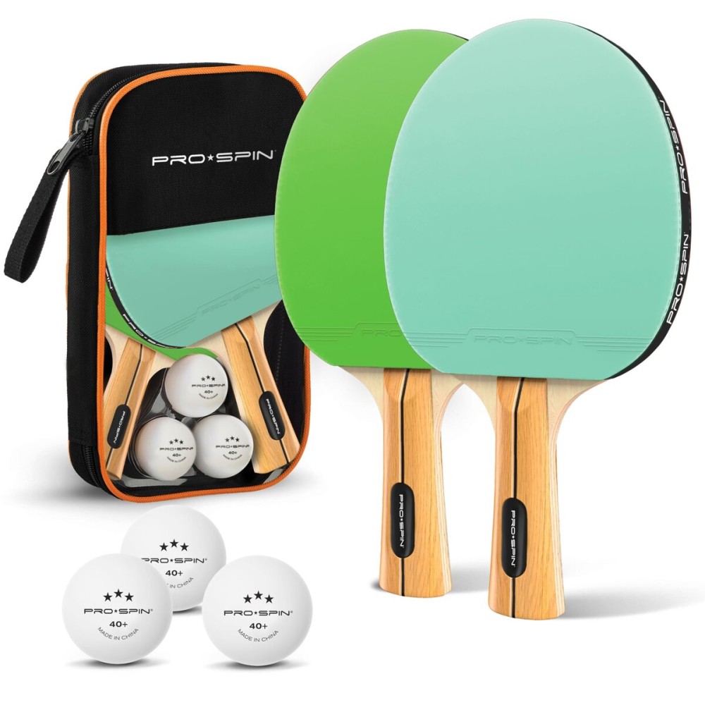 PRO-SPIN Ping Pong Paddles - High-Performance Set with Premium Table Tennis Rackets, 3-Star Ping Pong Balls, Compact Storage Case (2-Player Set, Mint/Green)