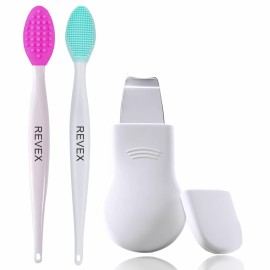 REVEX Nose Blackhead Remover Tool Set,Blackhead Scraper Tool,2Pcs Pore Cleaning Brush, Face Scrubber Skin Spatula, Pore Scrubber for Deep Cleansing,Face Exfoliator Scrubber for Women Men. (White)