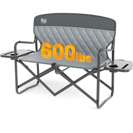 TIMBER RIDGE Double Camping Chair Portable Loveseat, Heavy Duty Folding Camp Couch, 2 person Director Chairs with Cup Holder for Outdoor Lawn Tailgates Picnic Sports Soccer Games Supports 600 lbs Grey