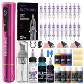 Wormhole Tattoo Gun kit Wireless Tattoo Kit Complete Wireless Tattoo Pen Kit 1,000mAh Battery Capacity with Regular & UV Fluorescent Tattoo Ink Tattoo Supplies for Eyebrow