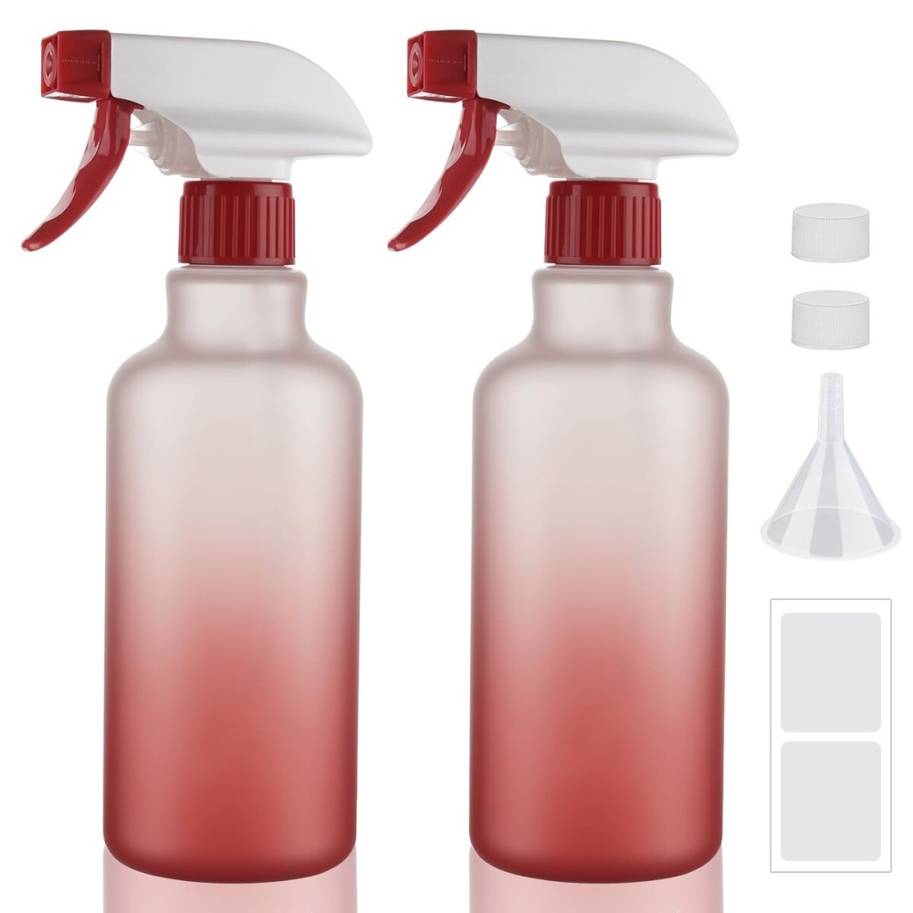 Hethyo Spray Bottles 16.9oz/500ml Plastic Spray Bottle for Hair Mist/Stream Empty Spray Bottle Heavy Duty Refillable Containers for Cleaning Solutions, Plants Gradient 2 Pack (Red)