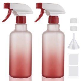 Hethyo Spray Bottles 16.9oz/500ml Plastic Spray Bottle for Hair Mist/Stream Empty Spray Bottle Heavy Duty Refillable Containers for Cleaning Solutions, Plants Gradient 2 Pack (Red)
