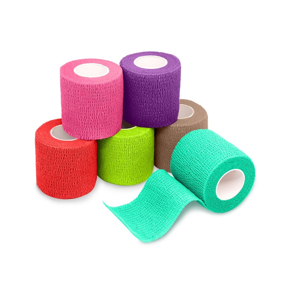 FriCARE Self Adhesive Bandage Wrap, Medical Tape in First Aid Kit, Cohesive Bandages for Wounds Sport Vet, 2 inches X 5 Yards 6 Rolls, Quartz Glow