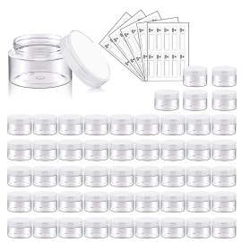 50 Pack 1 OZ Plastic Jars Round Clear Cosmetic Container with Clear Lids, Eternal Moment Slime Jars for Lotion, Cream, Ointments, Makeup, Eye shadow, Rhinestone, Samples, Pot, Travel Storage