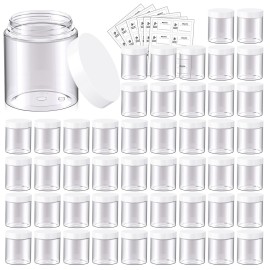 48 Pack 8 OZ Plastic Jars Round Clear Cosmetic Container Jars with White Lids, Eternal Moment Plastic Slime Jars for Lotion, Cream, Ointments, Makeup, Eyeshadow, Rhinestone, Samples, Travel Storage