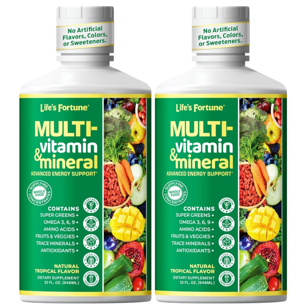 Life\'s Fortune Liquid Multivitamin for Adults Men & Women, Teens - High Absorption Daily Vitamins - Trace Minerals, Amino Acids, Biotin, L-Arginine, - Tropical Flavor, Sugar Free, 32 oz (Pack of 2)