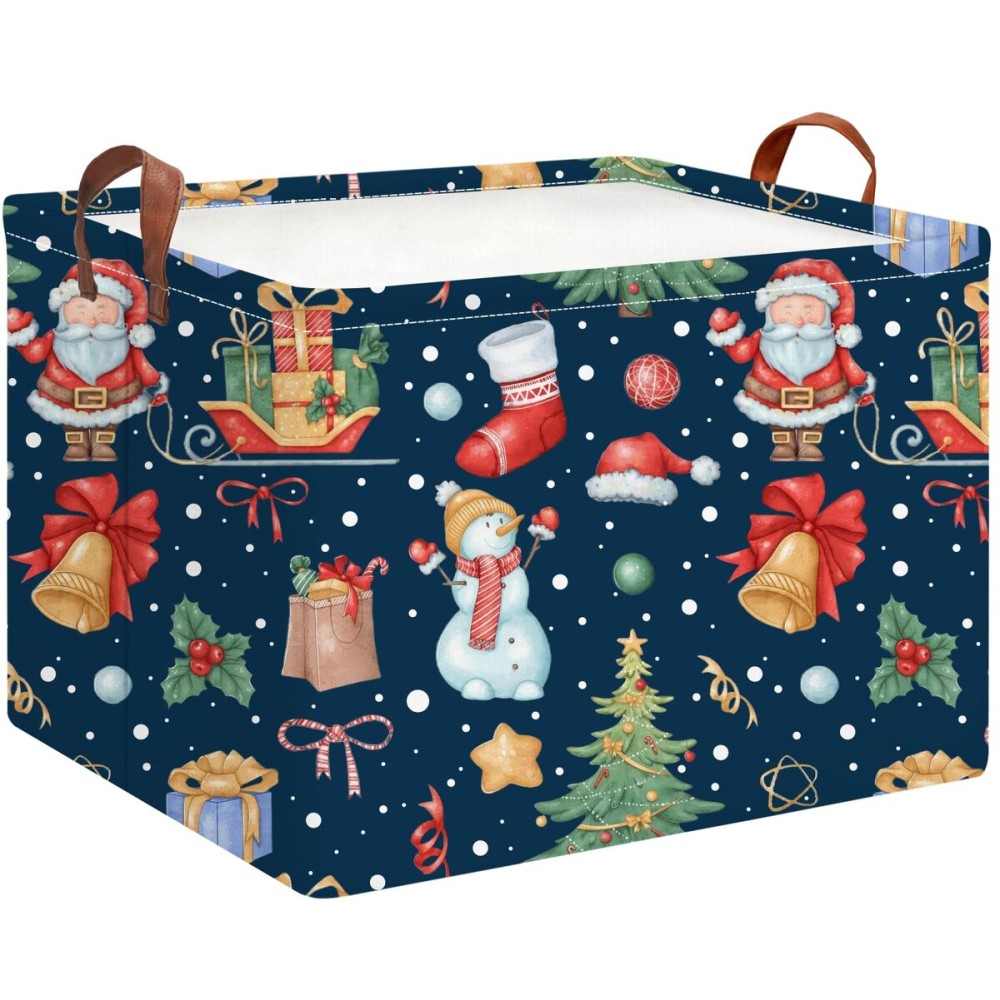 HKEC Rectangle Storage Basket with Handles,Collapsible Storage Bin,Books Box,Gift Basket(Blue Christmas)