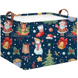 HKEC Rectangle Storage Basket with Handles,Collapsible Storage Bin,Books Box,Gift Basket(Blue Christmas)