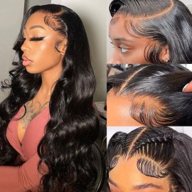 ANNELBEL 13x6 Lace Front Wigs Human Hair 250% Density Body Wave HD Transparent Lace Front Wigs Human Hair Pre Plucked Glueless Body Wave Wigs for Women 32 inch