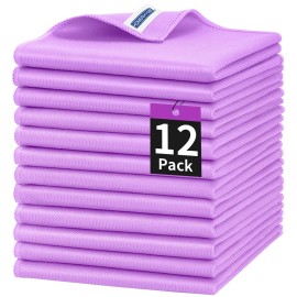 HOMERHYME Microfiber Cleaning Cloth, 12 Pack Window Glasses Cleaning Cloth, Reusable Lint-Free Streak Free Polishing Cloth Wipes for Stainless Steel, Eyeglass, Mirror, Screen & Lense,12*12 Purple