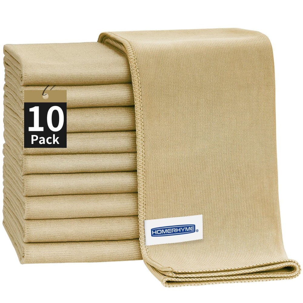 HOMERHYME Microfiber Cleaning Cloth - 10 Pack Glasses Cleaning Cloth, 16 x 14 Window Cleaning Rags, Streak Free Lint Free Polishing Cloths Wipes for Eye Glass, Stainless Steel, Windshield, Beige
