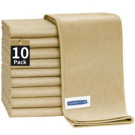 HOMERHYME Microfiber Cleaning Cloth - 10 Pack Glasses Cleaning Cloth, 16 x 14 Window Cleaning Rags, Streak Free Lint Free Polishing Cloths Wipes for Eye Glass, Stainless Steel, Windshield, Beige