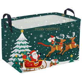 Sanjiaofen Rectangular Christmas Baskets,Snowman Basket Empty,Waterproof PE Coating Cute Bins for Kids with Handles,Gifts Baskets,Books Bin. (Sled Christmas)