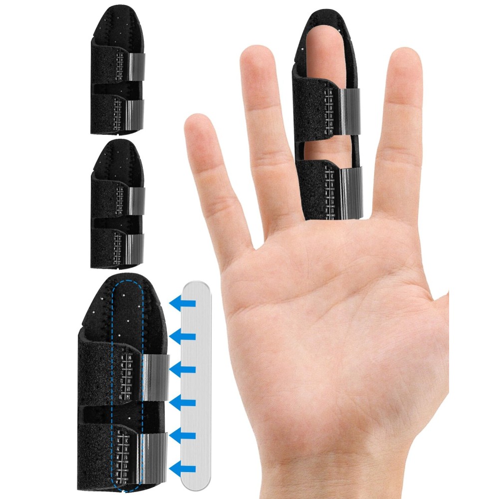 TAROYQASUL Finger Splint 3 Pack Black, Large Size Broken Finger Brace Splint for Arthritis to Straighten Ring Thumb Pinky Pointer Finger Support for Adults