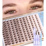 Brown Lash Clusters Kit Fairy Eyelash Clusters Natural Lash Extensions Kit Wispy Cluster Eyelash Extensions 3D Dark Brown Individual Eyelashes with Lash Bond and Seal, Tweezers CC-Curly 8-16MM 144PCS