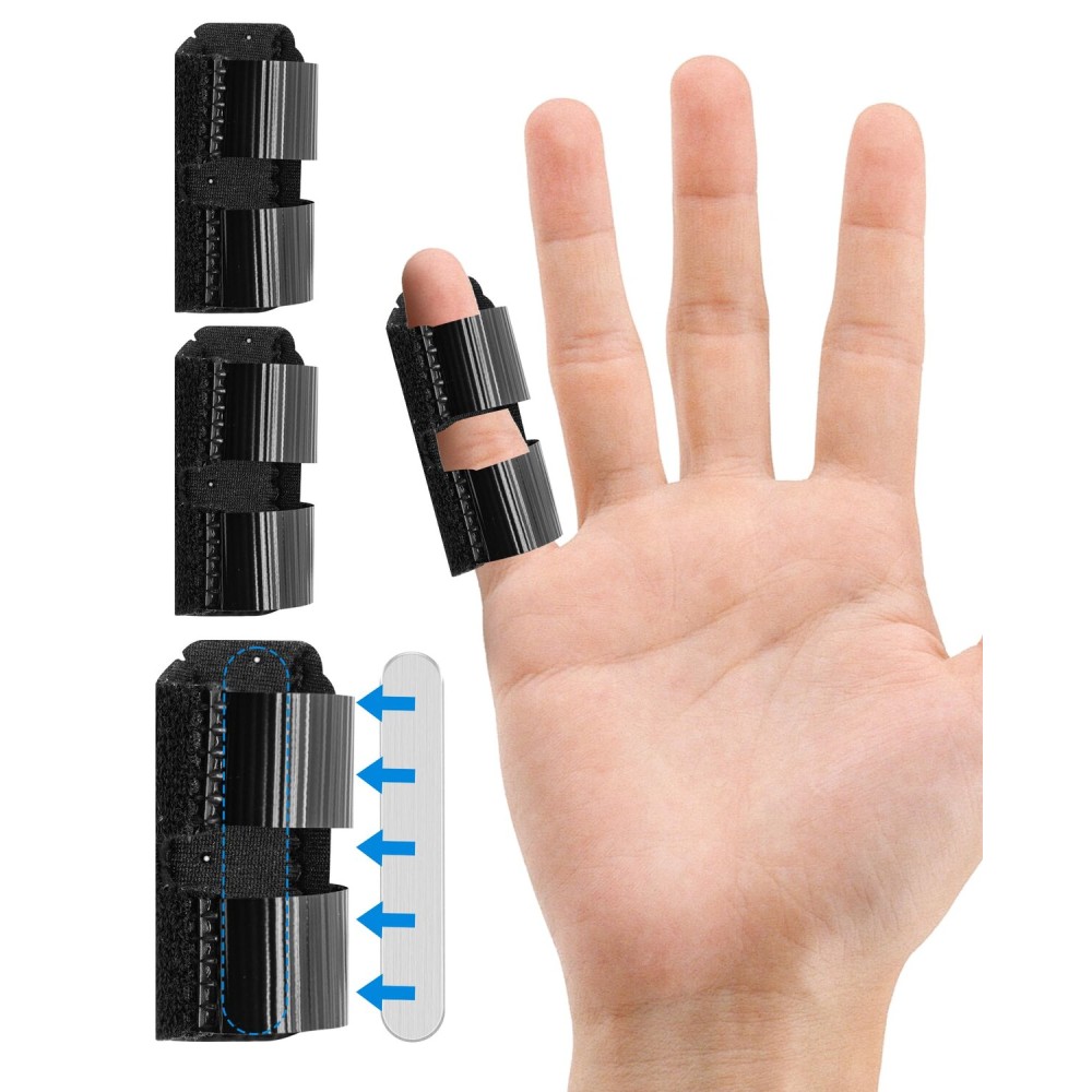TAROYQASUL Finger Splint Kids 3 Pack Black, Trigger Finger Straightener for Broken Fingers Arthritis Sprain Fractures Relief, Broken Universal Fit for Thumb, Index, Middle, Ring, Pinky Fingers