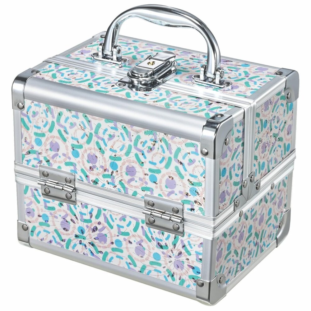 Joligrace Makeup Case for Girls Cosmetic Train Case Makeup Storage Box Jewelry Organizer Hair Accessories Lockable with Trays & Mirror Blue