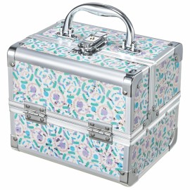 Joligrace Makeup Case for Girls Cosmetic Train Case Makeup Storage Box Jewelry Organizer Hair Accessories Lockable with Trays & Mirror Blue