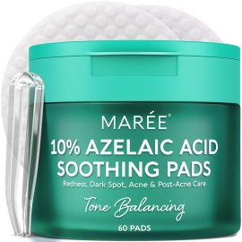 MAREE Azelaic Acid Acne Clearing Pads - Exfoliating Pads with Glycolic & Hyaluronic Acid for Face - 10% Azalecic Acid & Centella Redness Soothing Pad - Zero Pore Facial Toner Pad - Acido Azelaico